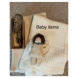 Vintage Baby Items Set with Handmade Doll and Shoes