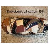 Antique Crazy Quilt Cylindrical Pillow from 1911