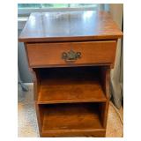 Vintage Wooden Nightstand with Drawer and Shelves