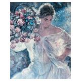 Large Framed Artwork by Jose Royo Woman with Flowers