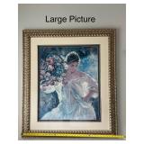 Large Framed Artwork by Jose Royo Woman with Flowers