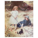 Set of 3 Framed Art Prints: Victorian Children, Angelic Figure, Abstract Faces