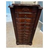 Elegant Wooden Jewelry Armoire with Mirror and Multiple Drawers