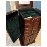 Elegant Wooden Jewelry Armoire with Mirror and Multiple Drawers