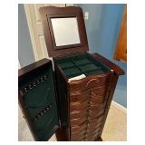 Elegant Wooden Jewelry Armoire with Mirror and Multiple Drawers