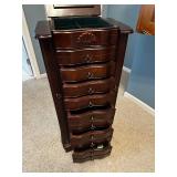 Elegant Wooden Jewelry Armoire with Mirror and Multiple Drawers