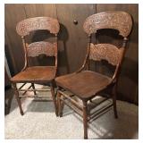 Pair of Vintage Wooden Press Back Chairs