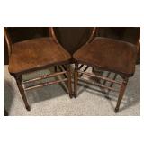 Pair of Vintage Wooden Press Back Chairs