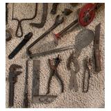 Variety of Vintage Tools including Ice Tongs, Pulleys, Wrenches, Saw, Chisel and More!