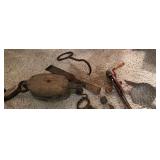 Variety of Vintage Tools including Ice Tongs, Pulleys, Wrenches, Saw, Chisel and More!