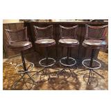 Set of Four Mid Century Stools with Wooden Backs and Padded Seats