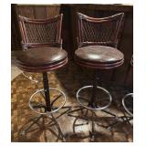 Set of Four Mid Century Stools with Wooden Backs and Padded Seats