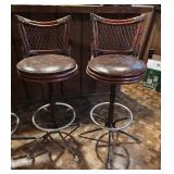 Set of Four Mid Century Stools with Wooden Backs and Padded Seats