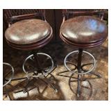 Set of Four Mid Century Stools with Wooden Backs and Padded Seats