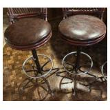 Set of Four Mid Century Stools with Wooden Backs and Padded Seats