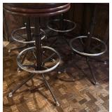 Set of Four Mid Century Stools with Wooden Backs and Padded Seats