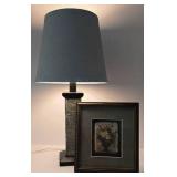 Stone & Wood Column Vase & Framed Tile Wall Art