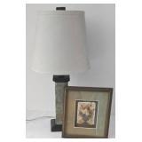 Stone & Wood Column Vase & Framed Tile Wall Art