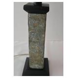 Stone & Wood Column Vase & Framed Tile Wall Art