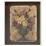 Stone & Wood Column Vase & Framed Tile Wall Art