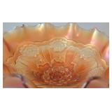 Vintage Dugan Double Stem Rose Pattern Carnival Glass Footed Bowl and Bowl