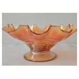 Vintage Dugan Double Stem Rose Pattern Carnival Glass Footed Bowl and Bowl
