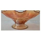 Vintage Dugan Double Stem Rose Pattern Carnival Glass Footed Bowl and Bowl