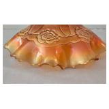 Vintage Dugan Double Stem Rose Pattern Carnival Glass Footed Bowl and Bowl