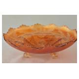 Vintage Dugan Double Stem Rose Pattern Carnival Glass Footed Bowl and Bowl