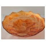 Vintage Dugan Double Stem Rose Pattern Carnival Glass Footed Bowl and Bowl