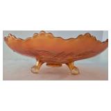 Vintage Dugan Double Stem Rose Pattern Carnival Glass Footed Bowl and Bowl