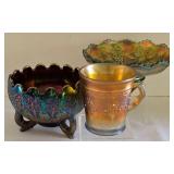 Vintage Fenton Carnival Glass Candy Dish Grapevine Pattern, Vintage Fenton Orange Tree Footed Bowl & More