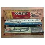 Vintage Monogram U.S. Navy LST 608, O-lin Fleet Submarine and Comets Amazing Flying Model Kits