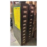 Two Tall Metal Multi- Drawer Organizers with Various Helpful Finds