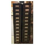 Two Tall Metal Multi- Drawer Organizers with Various Helpful Finds