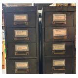 Two Tall Metal Multi- Drawer Organizers with Various Helpful Finds