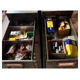 Two Tall Metal Multi- Drawer Organizers with Various Helpful Finds