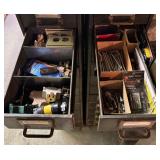 Two Tall Metal Multi- Drawer Organizers with Various Helpful Finds