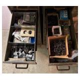 Two Tall Metal Multi- Drawer Organizers with Various Helpful Finds