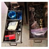 Two Tall Metal Multi- Drawer Organizers with Various Helpful Finds