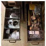 Two Tall Metal Multi- Drawer Organizers with Various Helpful Finds