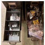 Two Tall Metal Multi- Drawer Organizers with Various Helpful Finds