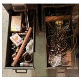 Two Tall Metal Multi- Drawer Organizers with Various Helpful Finds