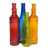 Gorgeous Decorative Colored Glass Bottles in Pink, Orange, Blue and Green