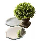 Lovely Decor including Wooden Leaf Platter, Small Mirrors, Faux Plant, Green Mirror and More