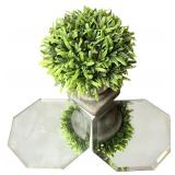 Lovely Decor including Wooden Leaf Platter, Small Mirrors, Faux Plant, Green Mirror and More
