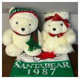 Vintage 1986 and 1987 Santa Bears and Original Bag