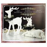 Pair of Beautiful White Ceramic White Deer with Garland Neck Decor
