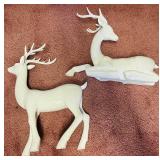 Pair of Beautiful White Ceramic White Deer with Garland Neck Decor