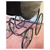 Vintage Oil Cloth Doll Carriage Circa 1910 / Antique Victorian Baby Carriage with Black Fabric Cover